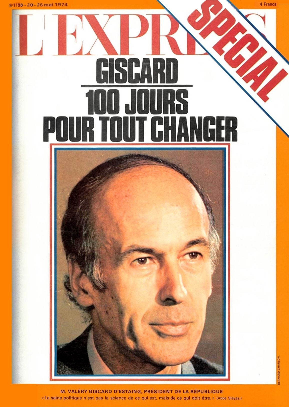 Valéry Giscard d'Estaing, nouveau président élu, en couverture de L'Express du 20 mai 1974.