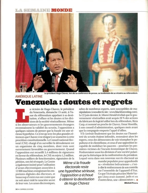 Article sur la situation politique au Venezuela au lendemain du referendum du 15 août 2004.