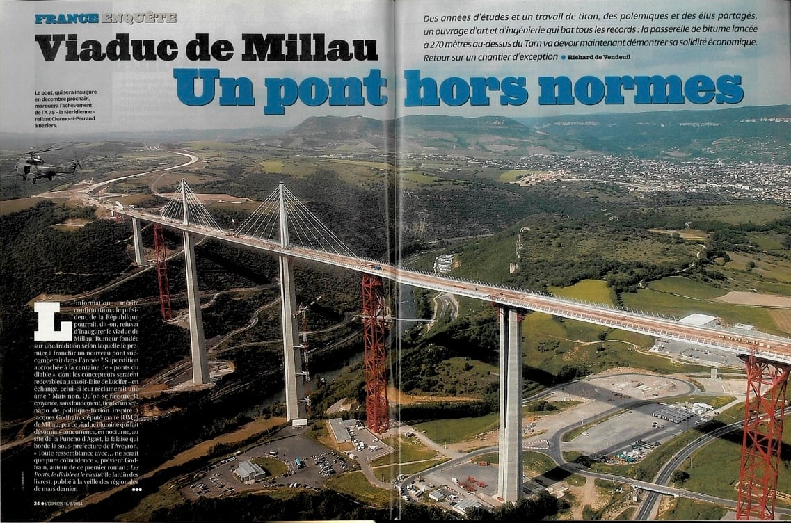 La grande aventure du viaduc de Millau dans L'Express du 16 août 2004.