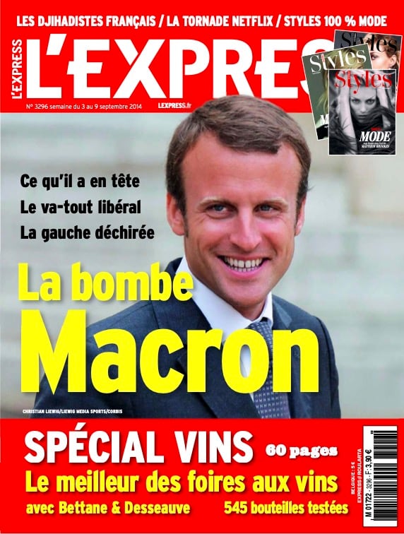 Première apparition d'Emmanuel Macron en une de L'Express du 3 septembre 2014.