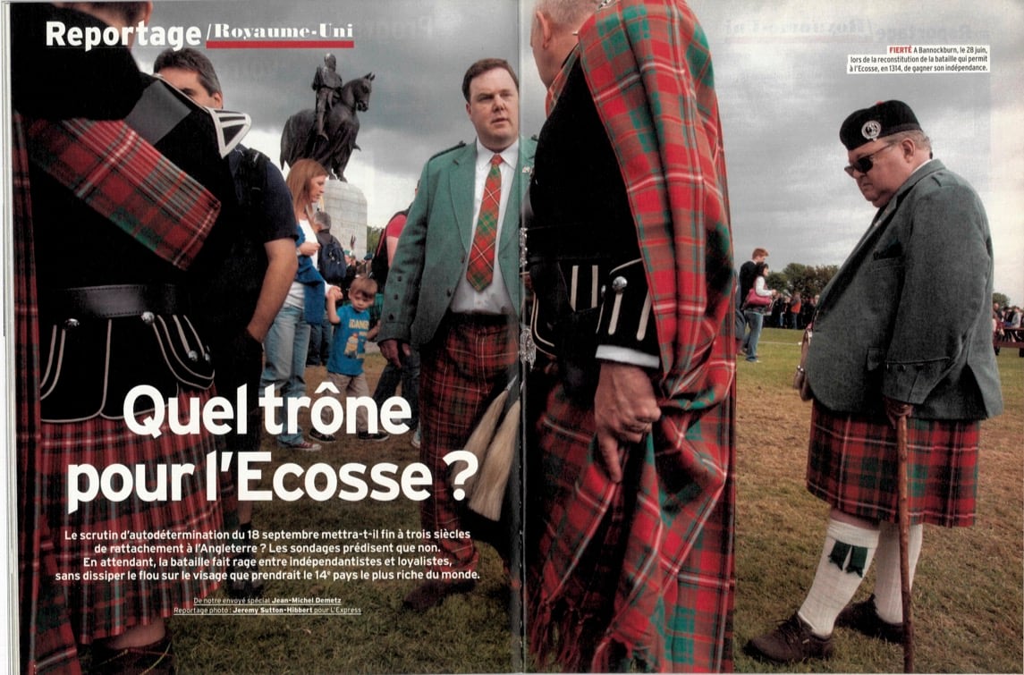 Reportage sur la campagne pour le scrutin d'autodétermination en Ecosse paru dans L'Express du 9 juillet 2014.