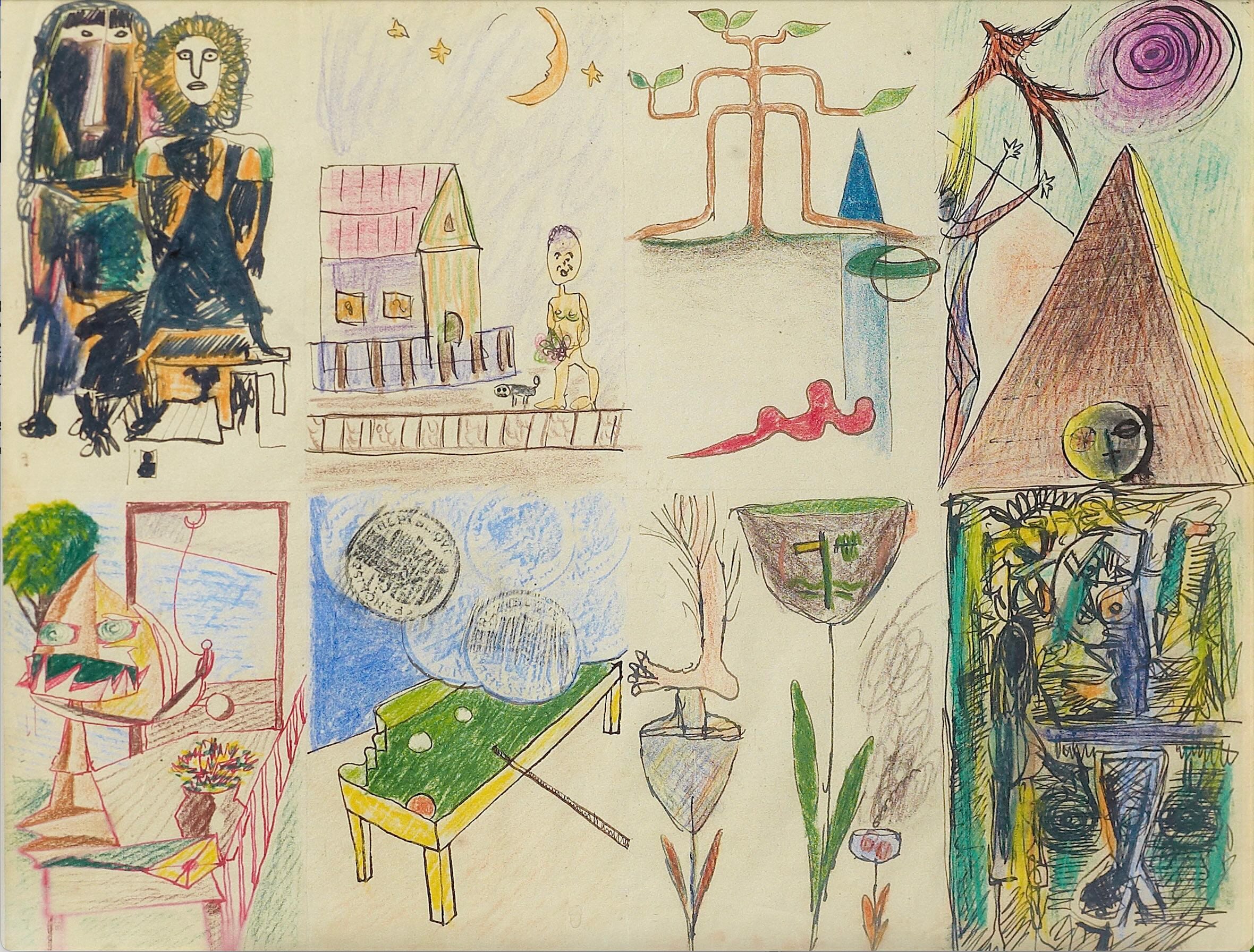 Dessin collectif par André Breton, Oscar Dominguez, Wifredo Lam et Jacqueline Lamba, 1940.