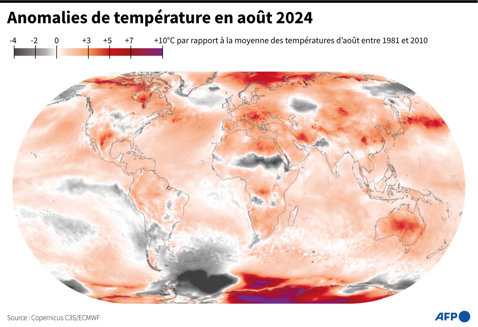 Anomalies de température en août 2024