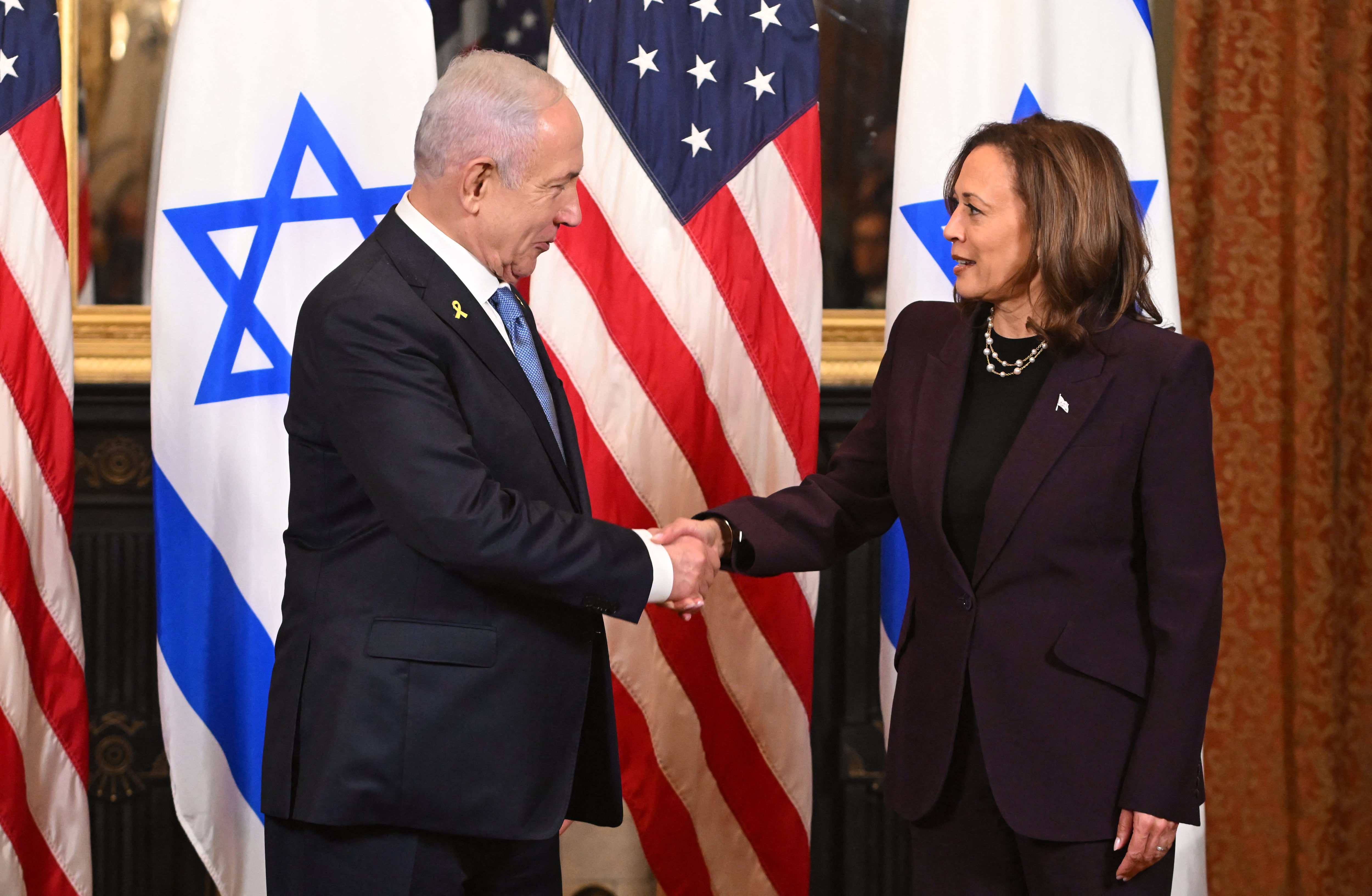 La vice-présidente américaine Kamala Harris et le Premier ministre israélien Benyamin Netanyahou à Washington, le 25 juillet 2024.