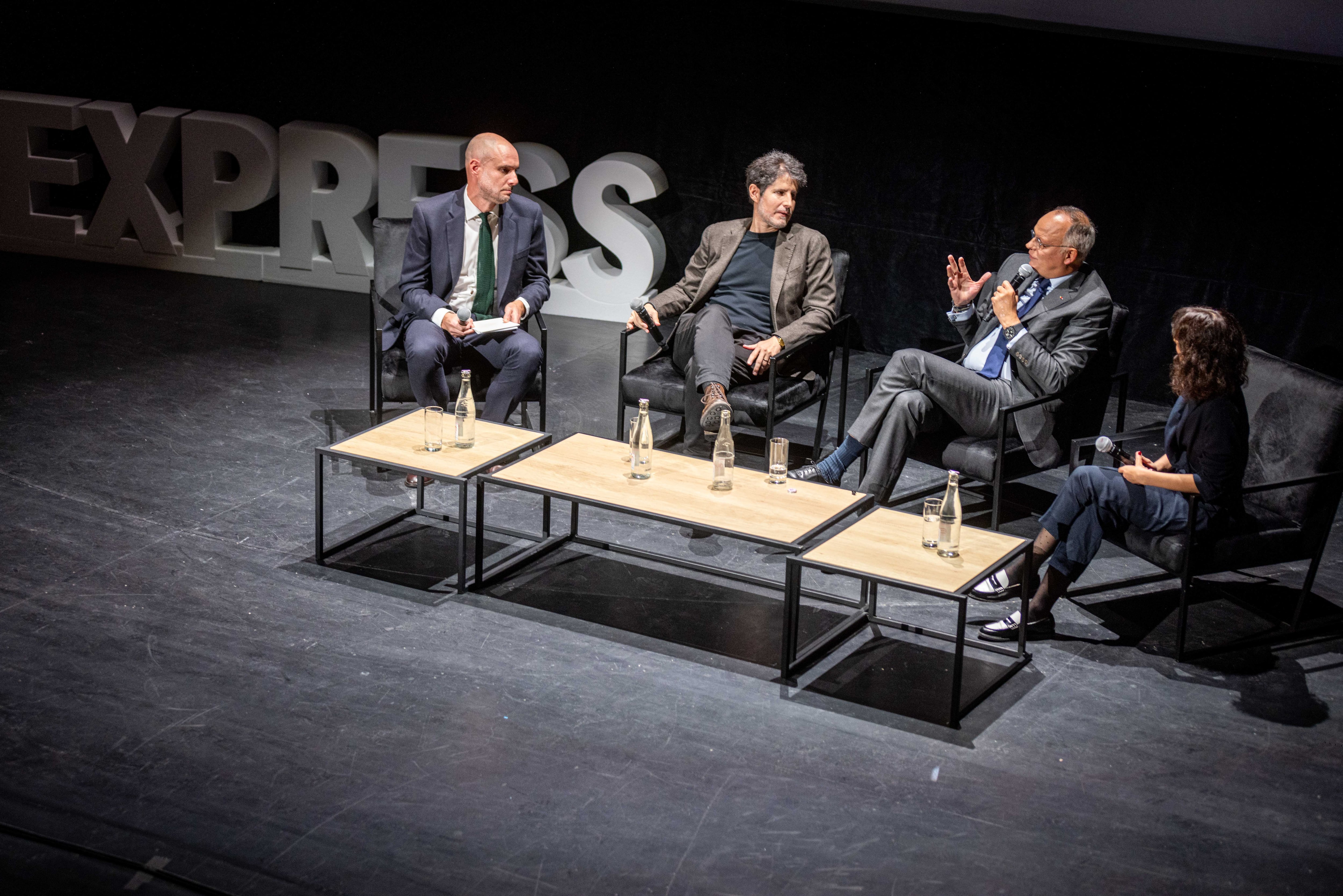 Le Grand Colloque de L'Express 2024 au théâtre Marigny le 14 octobre 2024 
Thomas Mahler, Giuliano Da Empoli, Édouard Philippe, Laureline Dupont