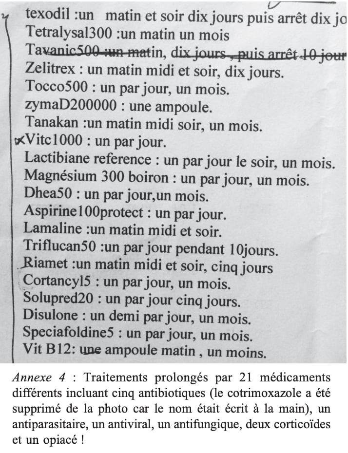 Exemple d'une ordonnance d'un Lyme doctor, publié dans le livre du Pr. Caumes.